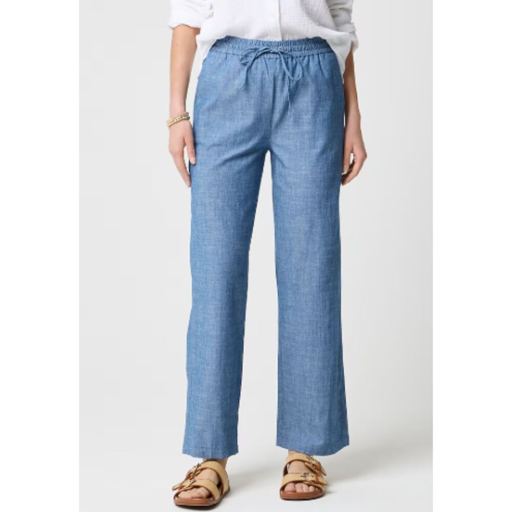 J.Crew Chambray Slim Wide-Leg Drawstring Pant Med Echo Blue Wash 10